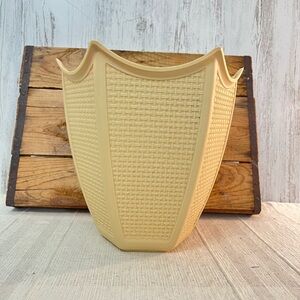 Vintage plastic waste basket Fesco faux wicker tulip trash can retro